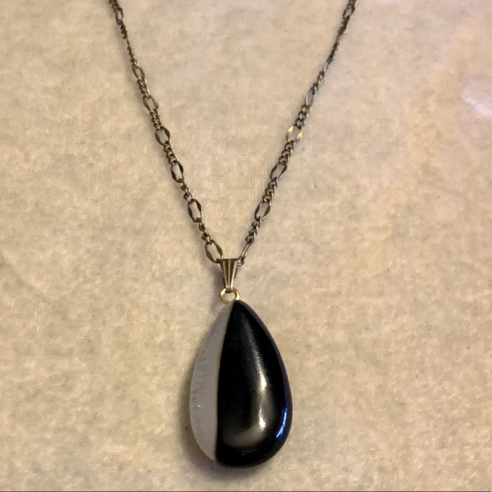 Black & White Agate  Crystals & Brass Necklace